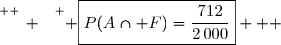 \overset{ { \white{ _. } } } { \boxed{P(A\cap F)=\dfrac{712}{2\,000}}   }