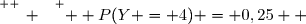\overset{ { \white{ _. } } } {  P(Y = 4) = 0,25  }