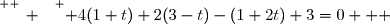 \overset{ { \white{ _. } } } { 4(1+t)+2(3-t)-(1+2t)+3=0   }