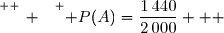 \overset{ { \white{ _. } } } { P(A)=\dfrac{1\,440}{2\,000}   }