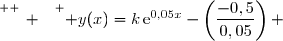 \overset{ { \white{ _. } } } { y(x)=k\,\text{e}^{0,05x}-\left(\dfrac{-0,5}{0,05}\right) }