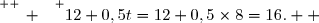 \overset{ { \white{ _. } } } {12+0,5t=12+0,5\times8=16.  }