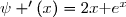 \Longrightarrow  \psi '(x) =\Big[F(x^2)-F(0)\Big]'  \\\overset{ { \phantom{ . } } } { \phantom{ \Longrightarrow  \psi '(x) }  =\Big[F(x^2)\Big]'-\Big[F(0)\Big]' }  \\\overset{ { \phantom{ . } } } { \phantom{ \Longrightarrow  \psi '(x) }  =\Big[F(x^2)\Big]'-0\qquad\text{car }F(0) }\text{ est une constante}  \\\overset{ { \phantom{ . } } } { \phantom{ \Longrightarrow  \psi '(x) }  =\Big[F(x^2)\Big]'}  \\\overset{ { \phantom{ . } } } { \phantom{ \Longrightarrow  \psi '(x) }  =(x^2)'F'(x^2)}  \\\overset{ { \phantom{ . } } } { \phantom{ \Longrightarrow  \psi '(x) }  =2x\,\text e^{\sqrt{x^2}}}  \\\overset{ { \phantom{ . } } } { \phantom{ \Longrightarrow  \psi '(x) }  =2x\text e^{x}} \\\\\Longrightarrow\quad\boxed{\forall x\in [0\;;\;+\infty[\;,\;\psi '(x)=2x\text e^x}