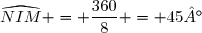 \widehat{NIM} = \dfrac{360}{8} = 45°