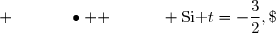 { \white{ wl } }\bullet { \white{ w } } \text{Si }t=-\dfrac{3}{2},\;\text{alors }\;\left\lbrace\begin{matrix}x_M=15+13\times(-\dfrac{3}{2})=-\dfrac{9}{2}\\\overset{ { \white{ . } } } {  y_M=-16-16\times  (-\dfrac{3}{2})=   8 } \\\overset{ { \white{ . } } } {  z_M=-8-9\times  (-\dfrac{3}{2})=  \dfrac{11}{2} }\end{matrix}\right. \\ \\ \quad\Longrightarrow M\left(-\dfrac{9}{2}\;;\;8\;;\;\dfrac{11}{2}\right)