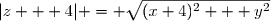 |z + 4| = \sqrt{(x+4)^2 + y^2}