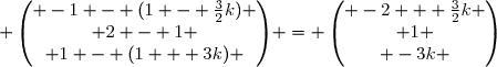 \overrightarrow{MA} \; \begin{pmatrix} -1 - (1 - \frac{3}{2}k) \\ 2 - 1 \\ 1 - (1 + 3k) \end{pmatrix} = \begin{pmatrix} -2 + \frac{3}{2}k \\ 1 \\ -3k \end{pmatrix}