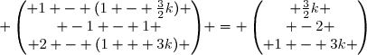 \overrightarrow{MB} \; \begin{pmatrix} 1 - (1 - \frac{3}{2}k) \\ -1 - 1 \\ 2 - (1 + 3k) \end{pmatrix} = \begin{pmatrix} \frac{3}{2}k \\ -2 \\ 1 - 3k \end{pmatrix}