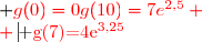  \begin{array}{|c|ccccc|}\hline x&3&&7&&10\\\hline -x+7&&+&0&-&\\\hline g'(x)&&+&0&-&\\\hline &&&\red{g(7)=4e^{3,25}}&& \\ \red{g(x)}&&\red{\nearrow}&&\red{\searrow}& \\ & \red{g(0)=0}&&MAX&&\red{g(10)=7e^{2,5}} \\ \hline \end{array}