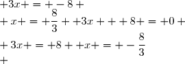 (3x)^2 - 64 = 0 \\ (3x - 8)(3x + 8) = 0 \text{(d'après la question précédente)} \\ \begin{array}{lcl} 3x - 8 = 0 & \text{ ou } & 3x + 8 = 0 \\ 3x = 8 & & 3x = -8 \\ x = \dfrac{8}{3} & & x = -\dfrac{8}{3}\\ \end{array}