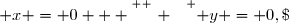 \overset{ { \white{ . } } } { y = 0,\; x = 0   }