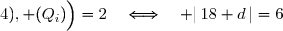 d\Big(\Omega(3;4;4), (Q_i)\Big)=2\quad\Longleftrightarrow\quad\dfrac{|\,2\times3+1\times4+2\times4+d\,|}{\sqrt{2^2+1^2+2^2}}=2 \\\overset{ { \white{ . } } } {\phantom{d\Big(\Omega(3;4;4), (Q_i)\Big)=2}\quad\Longleftrightarrow\quad\dfrac{|\,18+d\,|}{\sqrt{9}}=2} \\\overset{ { \white{ . } } } {\phantom{d\Big(\Omega(3;4;4), (Q_i)\Big)=2}\quad\Longleftrightarrow\quad\dfrac{|\,18+d\,|}{3}=2} \\\overset{ { \white{ . } } } {\phantom{d\Big(\Omega(3;4;4), (Q_i)\Big)=2}\quad\Longleftrightarrow\quad |\,18+d\,|=6}