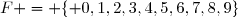 F = \lbrace 0,1,2,3,4,5,6,7,8,9\rbrace