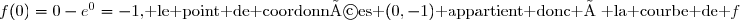 f(0)=0-e^0=-1\text{, le point de coordonnées }(0,-1)\text{ appartient donc à la courbe de }f