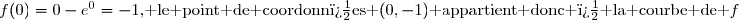 f(0)=0-e^0=-1\text{, le point de coordonn�es }(0,-1)\text{ appartient donc � la courbe de }f