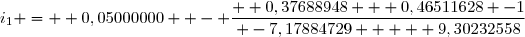 i_1 =  0,05000000  - \dfrac{  0,37688948 + 0,46511628 -1}{ -7,17884729   +	 9,30232558}