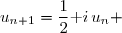 \\\overset{{\phantom{.}}}{\phantom{u_{n+1}}=\dfrac{1}{2}\text i\,(u_n+4+2\text i)+1-2\text i} \\\overset{{\phantom{.}}}{\phantom{u_{n+1}}=\dfrac{1}{2}\text i\,u_n+2\text i-1+1-2\text i}  \\\overset{{\phantom{.}}}{\phantom{u_{n+1}}=\dfrac{1}{2}\text i\,u_n}  \\\\\Longrightarrow\quad\boxed{\forall\,n\in\N,\;u_{n+1}=\dfrac{1}{2}\text i\,u_n} 