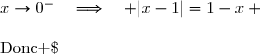\text{Or }\;x\to0^-\quad\Longrightarrow\quad x<0 \\\overset{{\white{.}}}{\phantom{\text{Or }\;x\to0^-}\quad\Longrightarrow\quad x-1<-1} \\\overset{{\white{.}}}{\phantom{\text{Or }\;x\to0^-}\quad\Longrightarrow\quad x-1<0} \\\overset{{\white{.}}}{\phantom{\text{Or }\;x\to0^-}\quad\Longrightarrow\quad |x-1|=1-x} \\\\\text{Donc }\;\lim\limits_{x\to0^-}\dfrac{\ln|x-1|}{x}=\lim\limits_{x\to0^-}\dfrac{\ln(1-x)}{x}=-1\quad(\text{voir question 3. b}) \\\\\Longrightarrow\quad\boxed{\lim\limits_{x\to0^-}\dfrac{\ln|x-1|}{x}=-1}