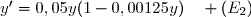 y'=0,05y(1-0,00125y)\quad (E_2)