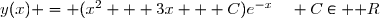 y(x) = (x^2 + 3x + C)e^{-x}\quad C\in \mathbb R